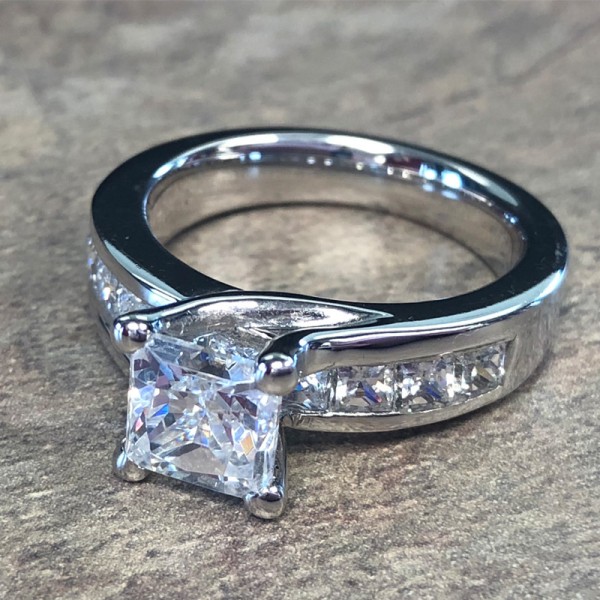 14K White Gold Modern Princess Cut Engagement Ring